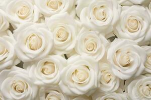 AI generated White roses in close up. Valentine's Day background. photo