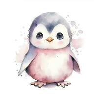 AI generated Watercolor fantasy Baby Penguin clip art isolated white background. AI Generated photo