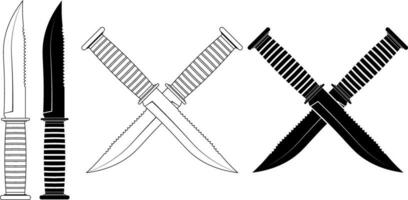 crossed Combat knife icon set vector