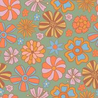 Groovy seamless pattern with flowers. vector