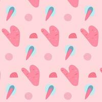 Vector pop art seamless pattern pink hearts and blue abstract elements on white background