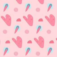 Vector pop art seamless pattern pink hearts and blue abstract elements on white background