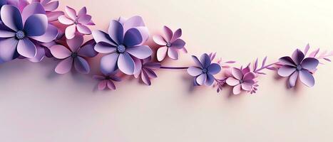 AI generated Header with flowers on white background. Greeting card template for mothers, womans day. Floral composition with empty space for text. photo