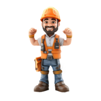 AI generated 3D cartoon character a worker, Isolated transparent background png. generated with AI png