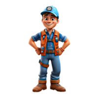 AI generated 3D cartoon character a worker, Isolated transparent background png. generated with AI png