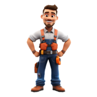 AI generated 3D cartoon character a worker, Isolated transparent background png. generated with AI png