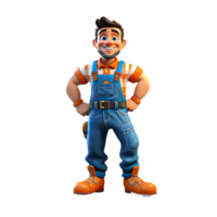 AI generated 3D cartoon character a worker, Isolated transparent background png. generated with AI png