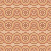 Groovy seamless pattern with geometric shapes and flowers. vector