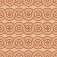 Groovy seamless pattern with geometric shapes and flowers. vector