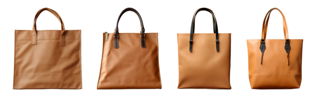 AI generated set of plain brown bag mockup templates, isolated on transparent background, generative ai png