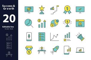 Success and Growth. Flat Color Filled Outline Icons Vector. for Website, Application, Printing, Document, Poster Design, etc. Editable Stroke, icon, achievement, analysis, banking, business man, vector