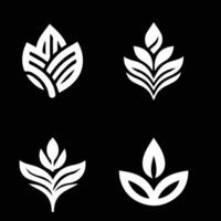 Leaves logo vector set isolated on Black background. Various shapes of green leaves of trees and plants. Elements for eco and bio logos.