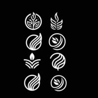 Leaves logo vector set isolated on Black background. Various shapes of green leaves of trees and plants. Elements for eco and bio logos.