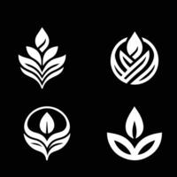 Leaves logo vector set isolated on Black background. Various shapes of green leaves of trees and plants. Elements for eco and bio logos.