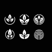 Leaves logo vector set isolated on Black background. Various shapes of green leaves of trees and plants. Elements for eco and bio logos.