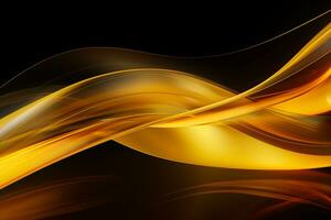 AI generated Dynamic yellow neon light lines with intricate curves and waves. photo