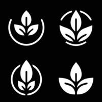 Leaves logo vector set isolated on Black background. Various shapes of green leaves of trees and plants. Elements for eco and bio logos.