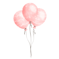 Set of cute pastel pink balloons watercolor illustration. Baby and kids party decoration. png