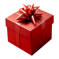 ai generiert rot Geschenk Box mit Band und Bogen auf transparent Hintergrund, Weihnachten Konzept png