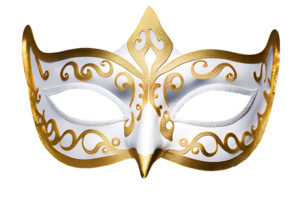 ai generado un blanco y oro veneciano mascarada carnaval ópera máscara en un transparente antecedentes png archivo