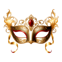 AI generated A gold and red carnival mask on a transparent background, a Venetian carnival mask, opera mask PNG file