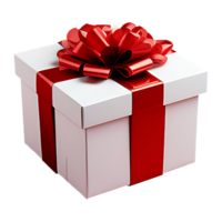 AI generated White gift box with red ribbon and bow on transparent background, Christmas concept png