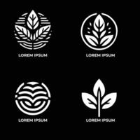 Leaves icon vector isolated on black background. Various shapes of green leaves of trees and plants. Elements for eco and bio logos.