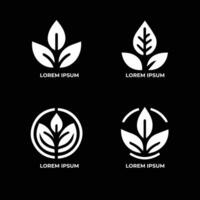 Leaves logo vector set isolated on Black background. Various shapes of green leaves of trees and plants. Elements for eco and bio logos.