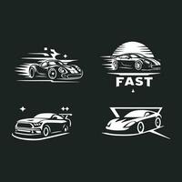 Sports car logo icon. Motor vehicle silhouette emblems. Auto garage dealership brand identity design elements. Vector illustrations.