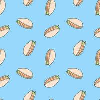 Pattern with doodle pistachios, handmade drawing, on blue background. vector