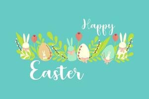 Happy Easter horizontal banner blue, with the inscription, decorative vector