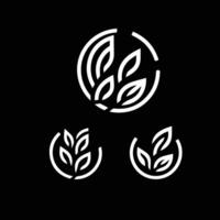 Leaves logo vector set isolated on Black background. Various shapes of green leaves of trees and plants. Elements for eco and bio logos.