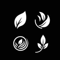 Leaves logo vector set isolated on Black background. Various shapes of green leaves of trees and plants. Elements for eco and bio logos.