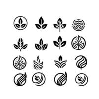 Leaves logo vector set isolated on white background. Various shapes of leaves of trees and plants. Elements for eco and bio logos.