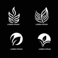 Leaves logo vector set isolated on Black background. Various shapes of green leaves of trees and plants. Elements for eco and bio logos.