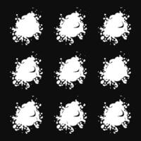 White ink blots set on black background vector