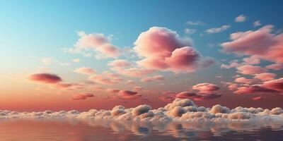 AI generated dreamscape, fog and clouds over the dawn surface of the ocean photo