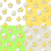 Set of Seamless pattern with Easter eggs and chicks vector