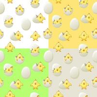 Set of Seamless pattern with Easter eggs and chicks vector