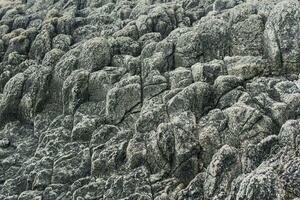 natural stone background, the remains of lava basalt columns form a relief surface photo