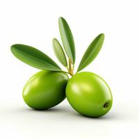 AI generated Green Olive Elegance A Tasteful Presentation of Fresh Olives Isolated on White Background photo