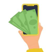 Person holding mobile phone with digital wallet app vector