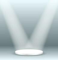 3d Futuristic hexagonal Podium for gadget display in blue background with flourescent long lamp light. Hexagon podium vector