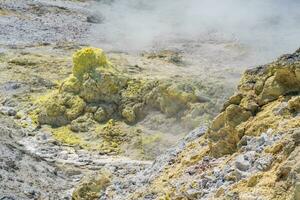 smoking solfatara in a fumarole field on the slope of the Mendeleev volcano photo