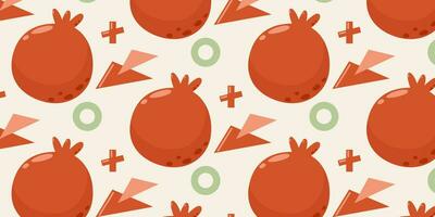 Abstract pomegranate seamless pattern, geometric shapes. Summer fruit vector illustration on isolated background for paper, cover, fabric, gift wrap, notebook