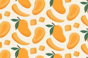 Mango seamless pattern. Summer tropical vector illustration in cartoon flat style on isolated background. For paper, cover, fabric, gift wrapping, notebook, bed linen