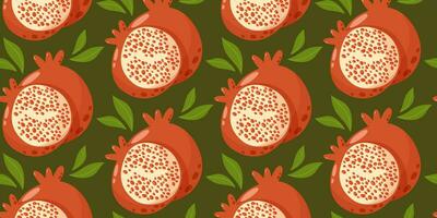 Pomegranate seamless pattern. Summer tropical fruit vector illustration in cartoon flat style on isolated background. For paper, cover, fabric, gift wrapping, notebook