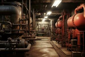 AI generated industrial boiler room interior background photo