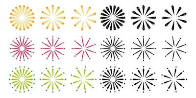 colección de de colores fuegos artificiales iconos circular forma con estrella icono. vector aislado en blanco antecedentes. ornamento diseño para eventos, celebraciones, festivales