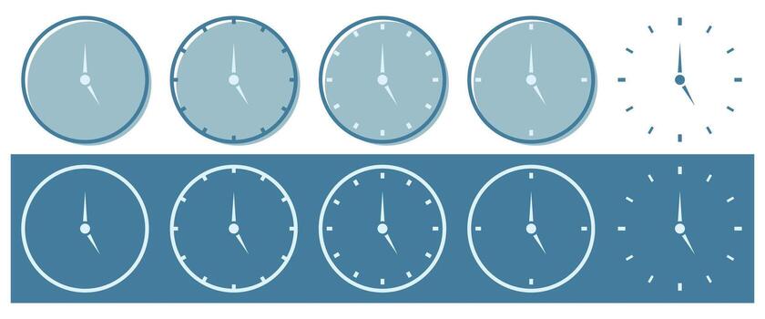 hora símbolo reloj conjunto icono. sencillo y moderno vector. línea y silueta diseño vector